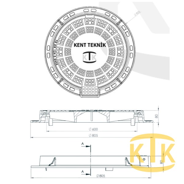 Döküm Rögar Kapağı Takımı Ø600 mm 100° B125 - Aykomsan Döküm