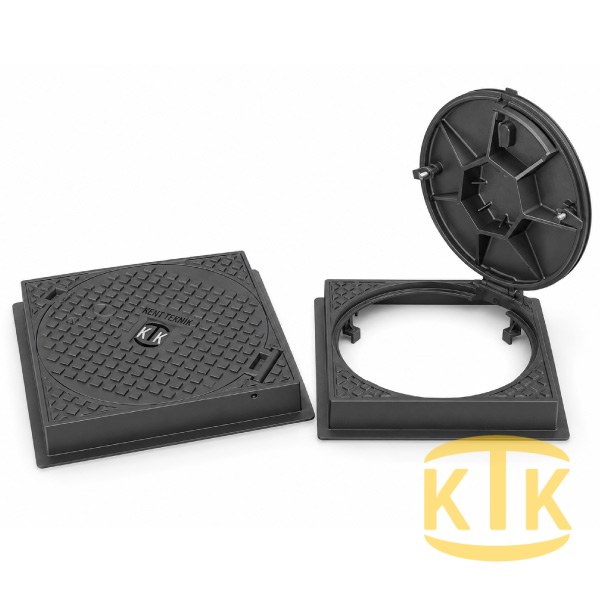 Döküm Rögar Kapağı Takımı Ø600 mm (kare çerçeve) Kare Çerçeveli D400 - Aykomsan Döküm