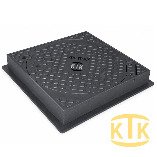 Döküm Rögar Kapağı Takımı Ø600 mm (kare çerçeve) Kare Çerçeveli D400 - Aykomsan Döküm