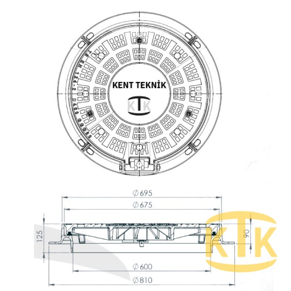 Döküm Rögar Kapağı Takımı Ø600 mm 180° Yuvarlak D400 - Aykomsan Döküm
