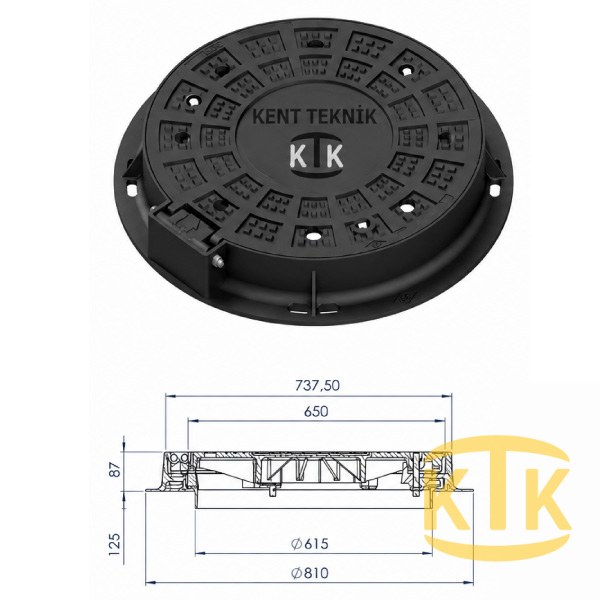 Döküm Rögar Kapağı Takımı Ø600 mm 180° Yuvarlak D400 - Aykomsan Döküm