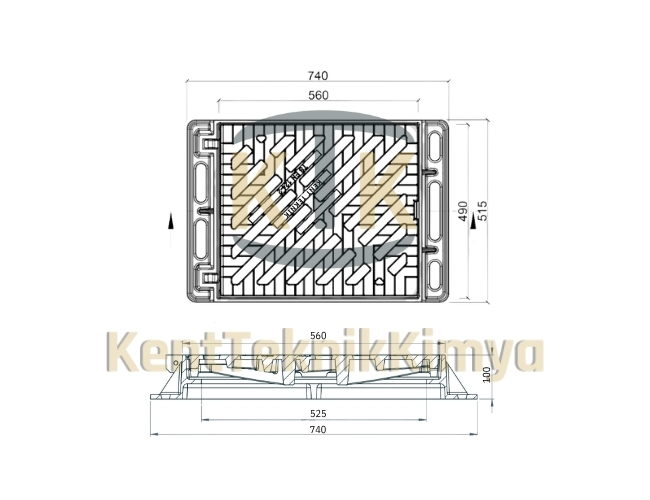 AK-DIT-5070-D400 Döküm Yağmursuyu Izgara Takımı 450x525 (D400)