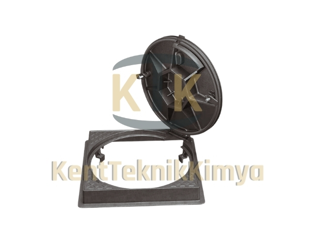 AK-DKT-600-C250-C5 Kare Çerçeveli Döküm Yuvarlak Rögar Kapağı Takımı (C250)