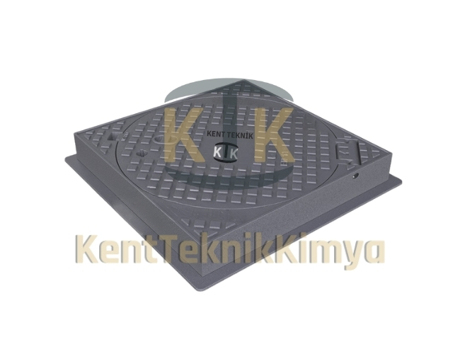 AK-DKT-600-B125-B4 Kare Çerçeveli Döküm Yuvarlak Rögar Kapağı Takımı (B125)